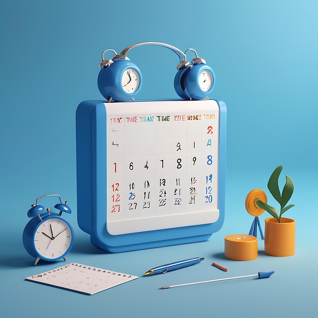 3D Calendar and Alarm clock Planning concept Office work and deadline Event agenda Time to plan