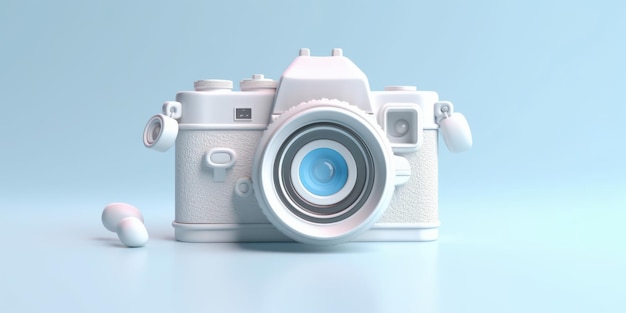 3D Camera isolated on Soft Blue Background Generative AI