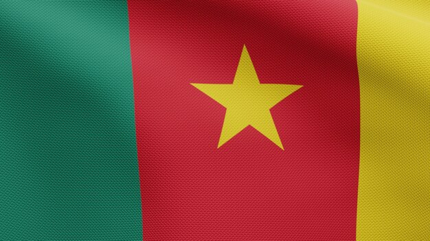 3D, Cameroonian flag waving in the wind. Close up of Cameroon banner blowing, soft and smooth silk. Cloth fabric texture ensign background.