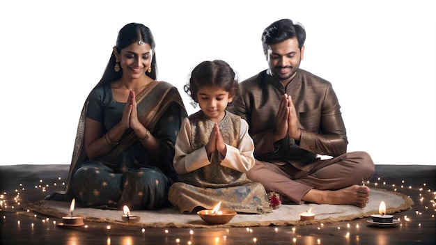 3D Candid Festival Prayer A candid moment of a family praying together during a cultural festival wi