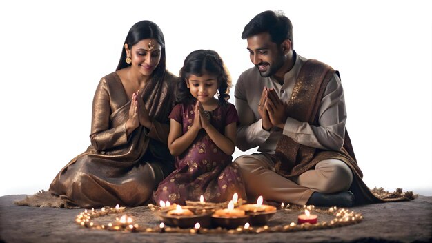 3D Candid Festival Prayer A candid moment of a family praying together during a cultural festival wi