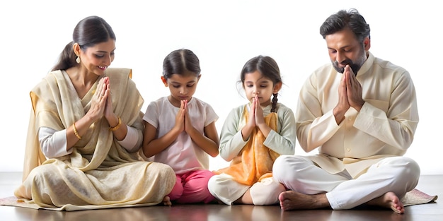 3D Candid shot of a family praying together during Labh Pancham concept as A candid moment of a fami