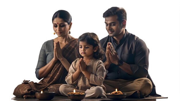 3D Candid shot of a family praying together during Labh Pancham concept as A candid moment of a fami