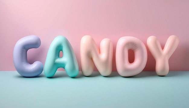 Photo 3d candy text melting ice cream on snow city background