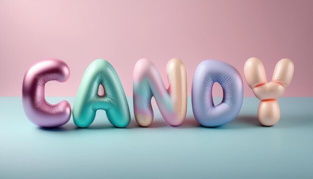 Photo 3d candy text melting ice cream on snow city background