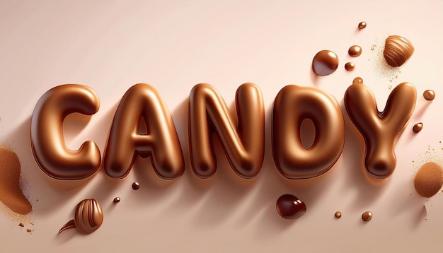 Photo 3d candy text melting ice cream on snow city background