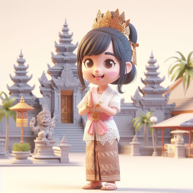 3D Caricature Image Cute Little Girl Wearing Traditional Balinese Clothes