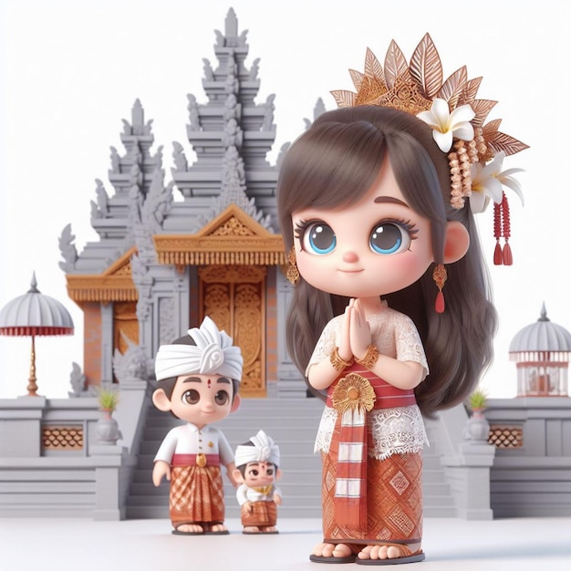 3D Caricature Image Cute Little Girl Wearing Traditional Balinese Clothes