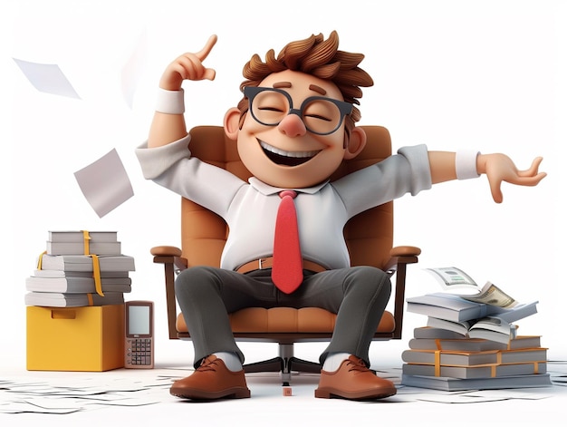 A 3D cartoon accountant image of a relaxed and organized professional