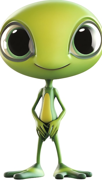 Photo 3d cartoon alien with big eyes and a smile