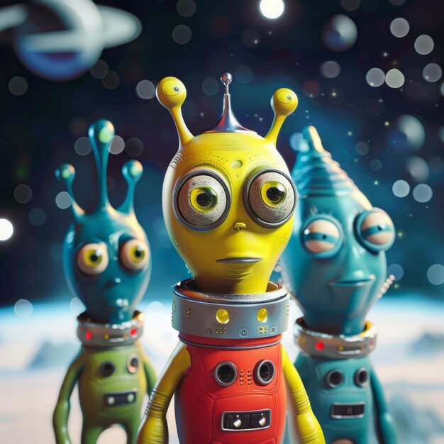 3D cartoon aliens in space