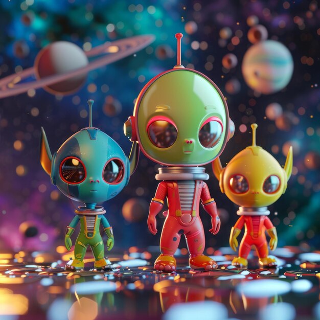 3D cartoon aliens in space