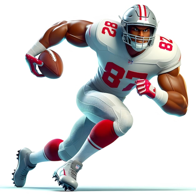 3D cartoon American Football player in action white background