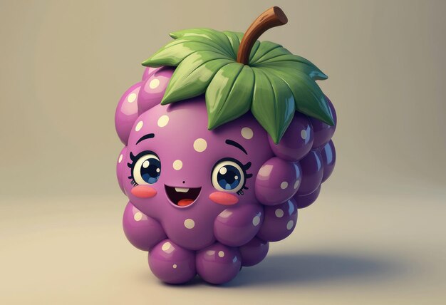 A 3D cartoon blackberry with a cute and happy expression