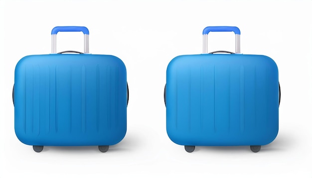 Photo 3d cartoon blue suitcase with drop shadow isolated on white background