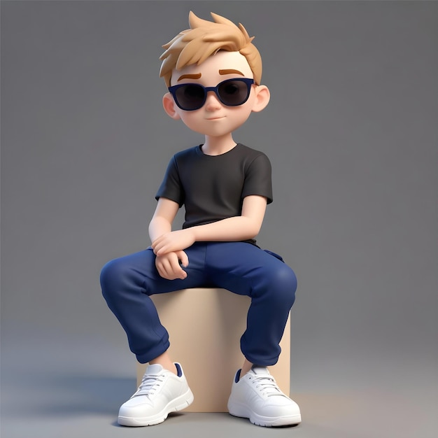 Photo 3d cartoon boy with sunglasses and posing