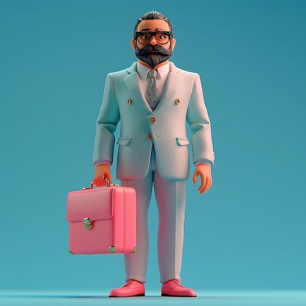 Photo 3d cartoon businessman with suitcase