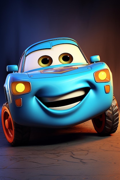 3D Cartoon Car Character in Playful Design