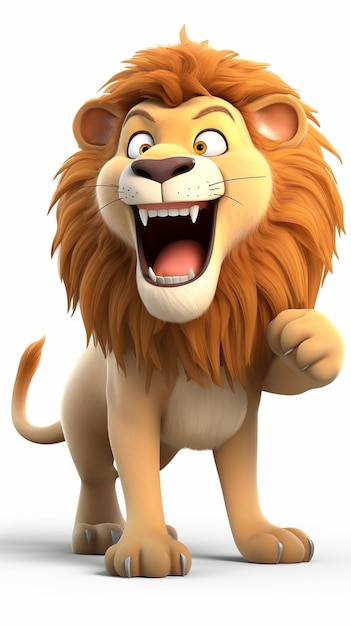 3D cartoon casual game art cartoon lion on isolated