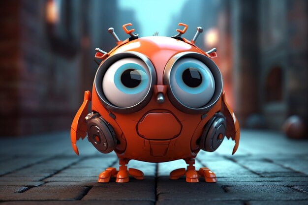 3D Cartoon Character Angry Robot Bird with Adorable Eyes AI