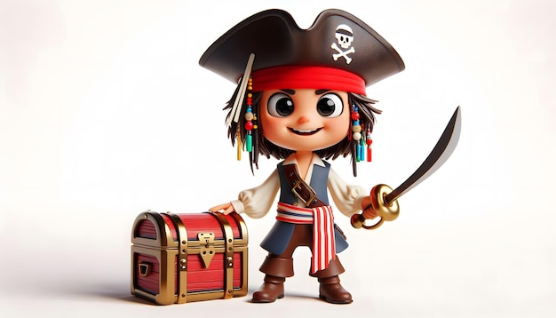 Photo 3d cartoon character of a boy with pirate costume