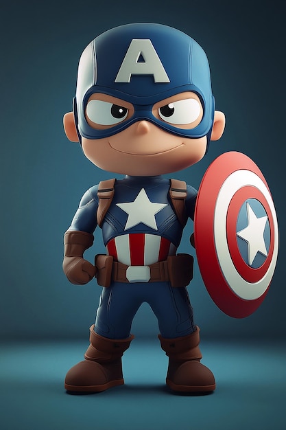 3D Cartoon Character Captain America Heroic