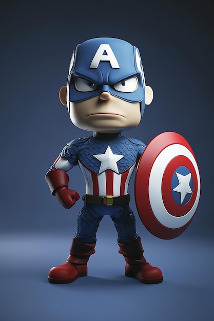 Photo 3d cartoon character captain america heroic