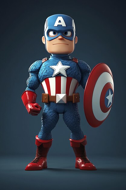 Photo 3d cartoon character captain america heroic