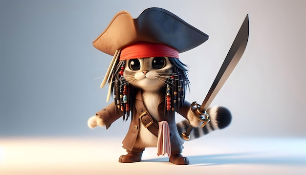 Photo 3d cartoon character a cute pirate cat