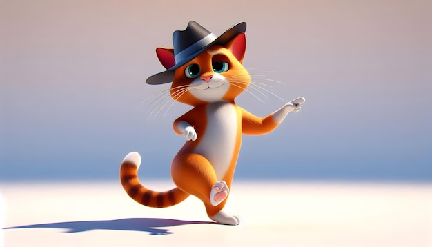 Photo 3d cartoon character of a dancer cat