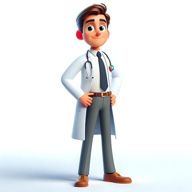 3d cartoon character of a doctor with a confident pose