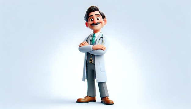 3d cartoon character of a doctor with a confident pose