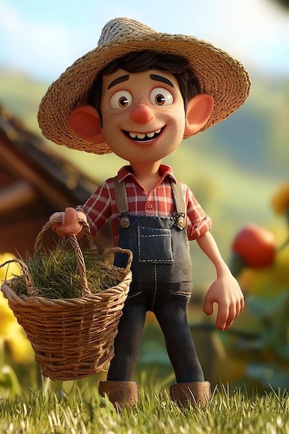 3D Cartoon Character of a Farmer