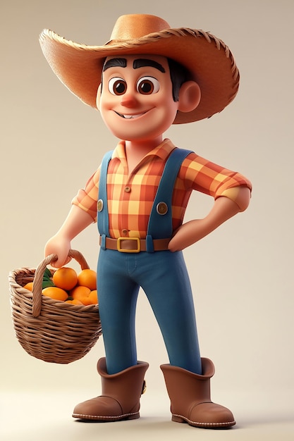 3D Cartoon Character of a Farmer