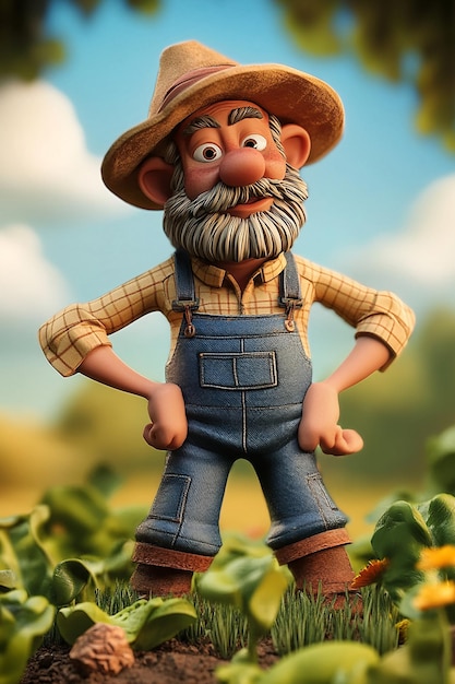 3D Cartoon Character of a Farmer