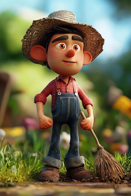 3D Cartoon Character of a Farmer