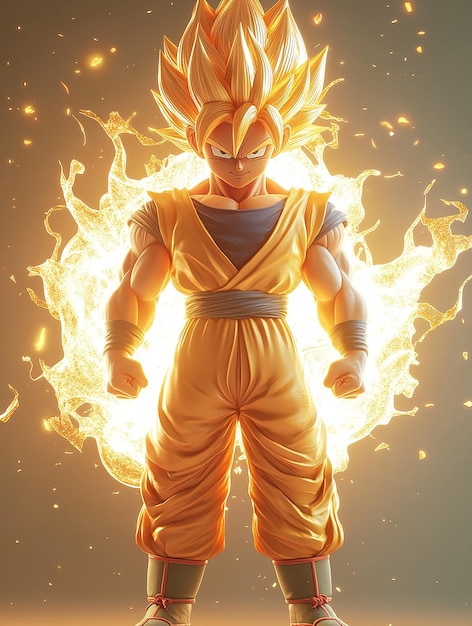 Photo 3d cartoon character goku super saiyan form