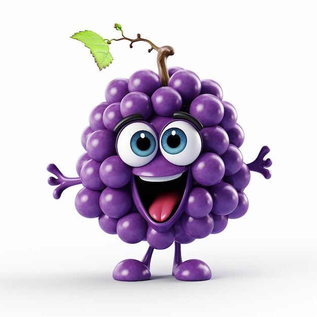 3d cartoon character of grapes with abstract background