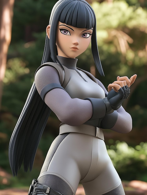 3D Cartoon Character of Hinata Hyuga in Her Later Shippuden Outfit