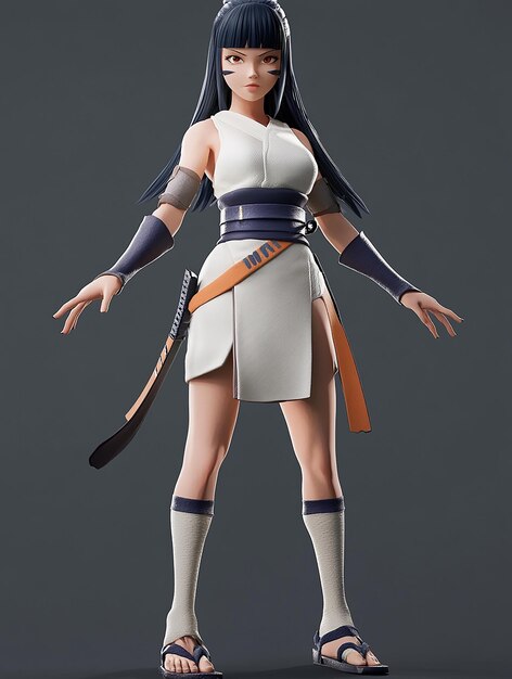 3D Cartoon Character of Hinata Hyuga in Her Later Shippuden Outfit