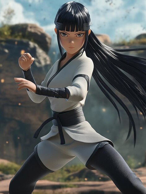 Photo 3d cartoon character of hinata hyuga in her later shippuden outfit