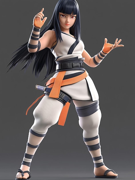 3D Cartoon Character of Hinata Hyuga in Her Later Shippuden Outfit