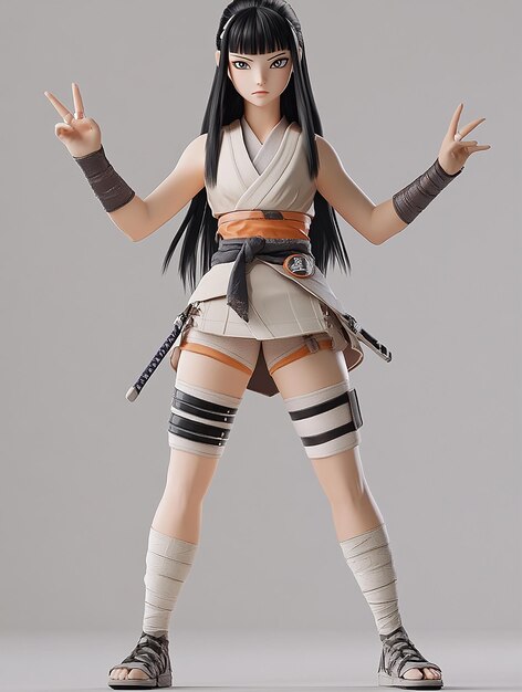 Photo 3d cartoon character of hinata hyuga in her later shippuden outfit