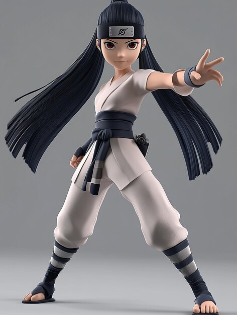 3D Cartoon Character of Hinata Hyuga in Her Later Shippuden Outfit