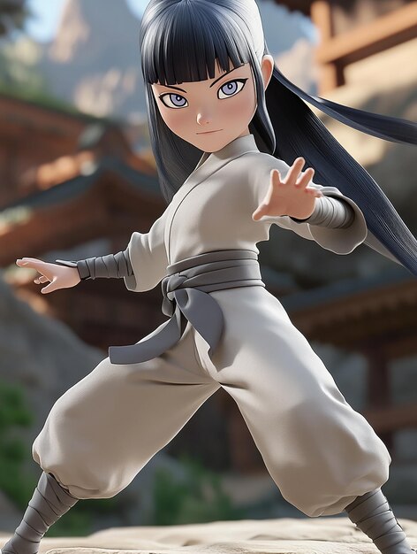 3D Cartoon Character of Hinata Hyuga in Her Later Shippuden Outfit