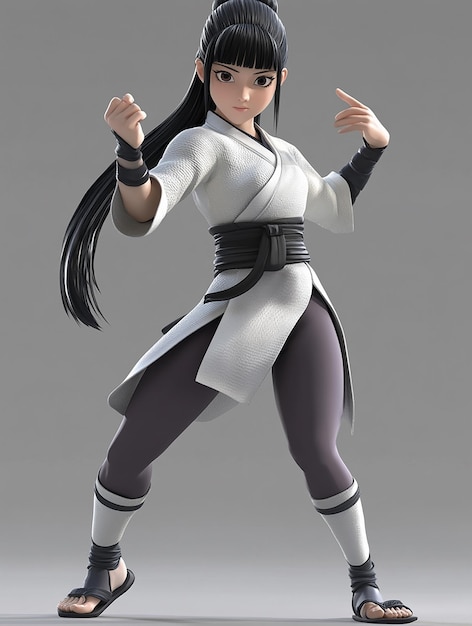 3D Cartoon Character of Hinata Hyuga in Her Later Shippuden Outfit