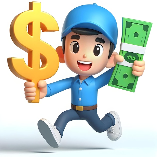 3D Cartoon Character Holding Dollar Sign Animation