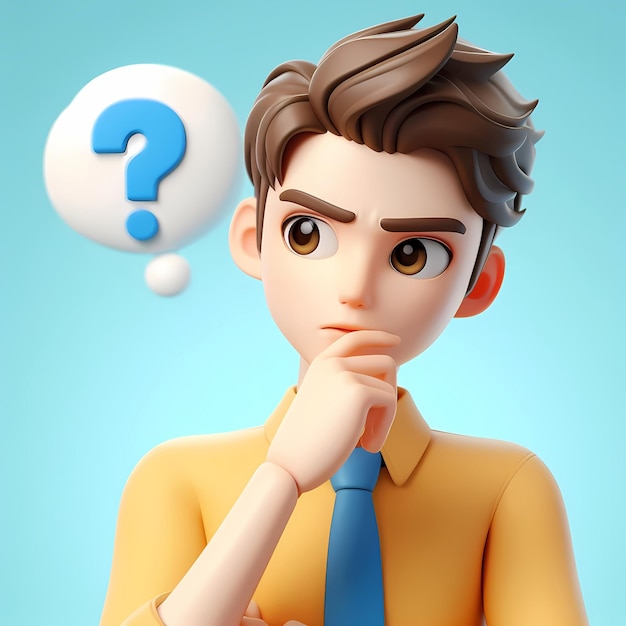 3d cartoon character is thinking