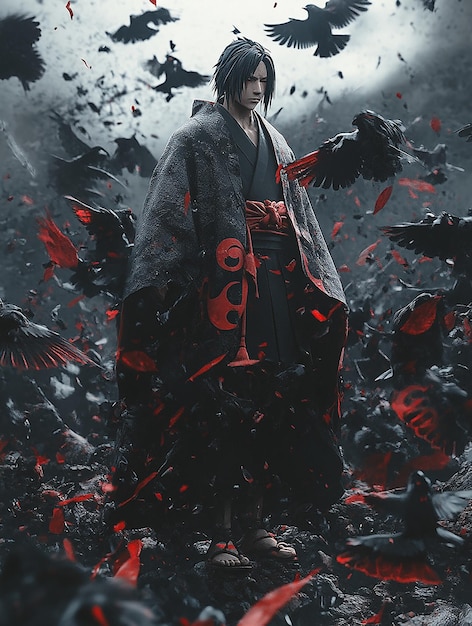 3D Cartoon Character of Itachi Uchiha in Akatsuki Cloak