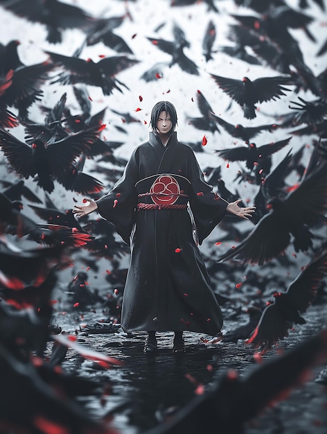 Photo 3d cartoon character of itachi uchiha in akatsuki cloak